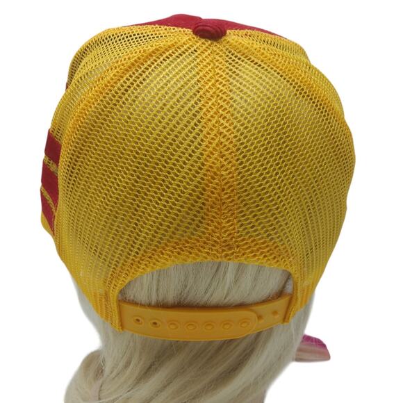 Vintage Welch Bros Inc Snapback Trucker Red Yellow Mesh Hat Cap 3 STRIPE, NWOT - Picture 6 of 6